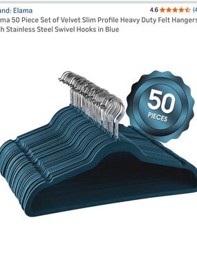 Velvet Slim Non-Slip Suit Hangers - 50 Pack, Blue